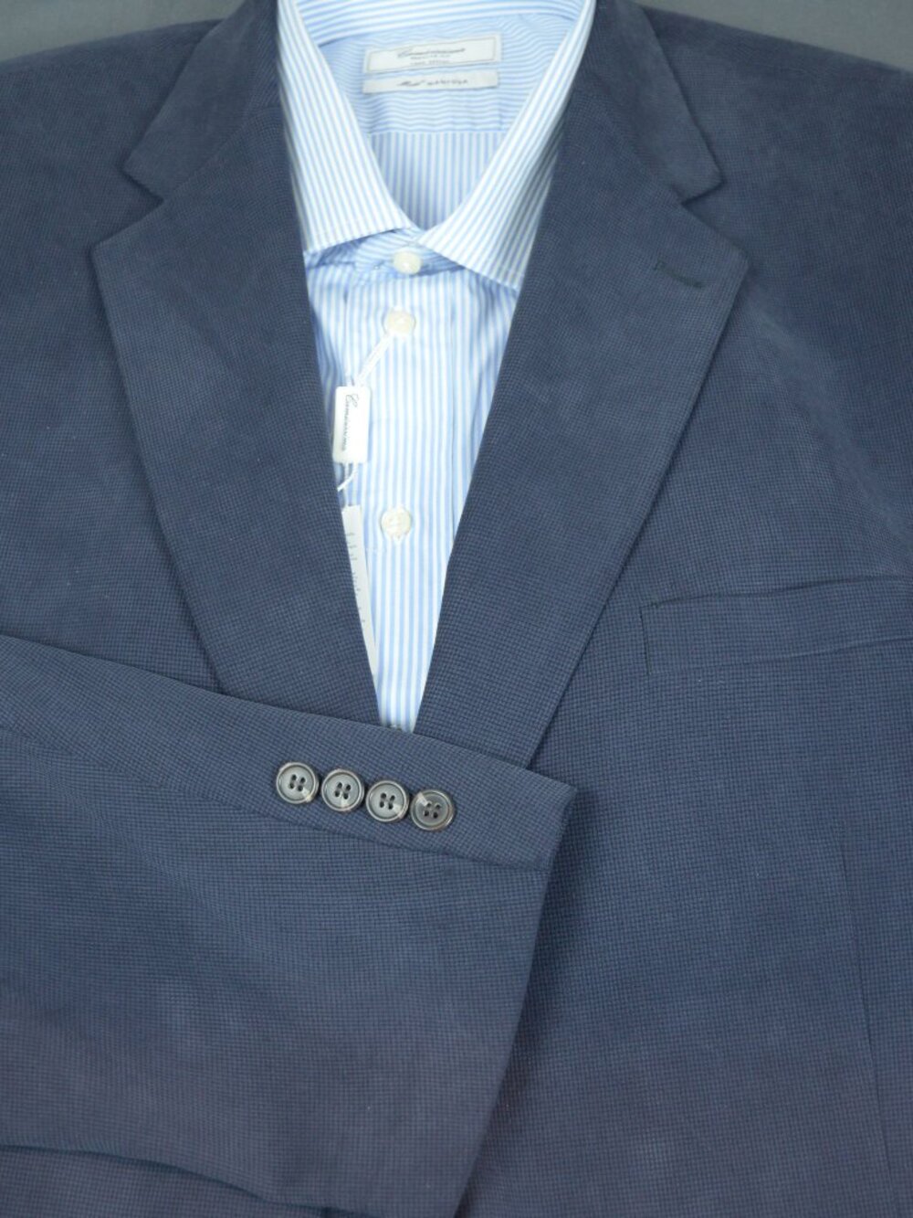 Alan Flusser 100% Silk Sport Coat -- Blue/Navy Puppytooth -- Size 48L